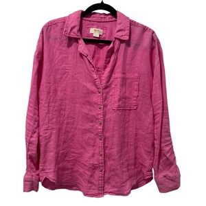Maeve by Anthropologie Pink Linen Button Down Shirt Womens Medium